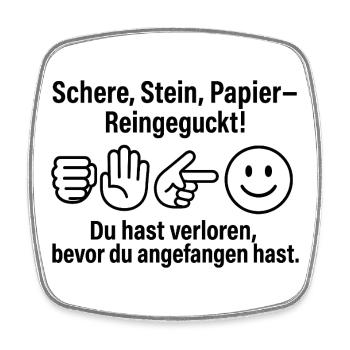 Reingeckt: Schere Stein Papier - Viereckiger Kühlschrankmagnet - Weiß - Vorne