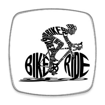BIKE RIDE Text Cyclist Silhouette Tee - Magnet carré - blanc - Devant