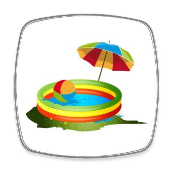 Colorful paddling pool with umbrella and ball - Square fridge magnet - white - Front