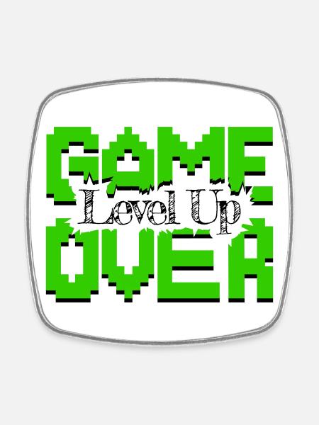 Game Over, beleben Sie Vintage-Spiele wieder und steigen Sie auf - Viereckiger Kühlschrankmagnet - Weiß