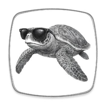 Cooler Meeresschildkröte mit Sonnenbrille - Viereckiger Kühlschrankmagnet - Weiß - Vorne