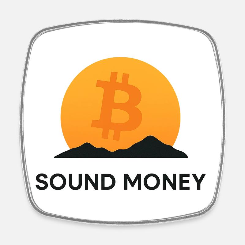 Bitcoin Sunset Mountain - Square fridge magnet - white