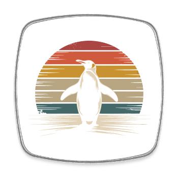 Retro Pinguin Silhouette mit Sunset-Hintergrund - Viereckiger Kühlschrankmagnet - Weiß - Vorne