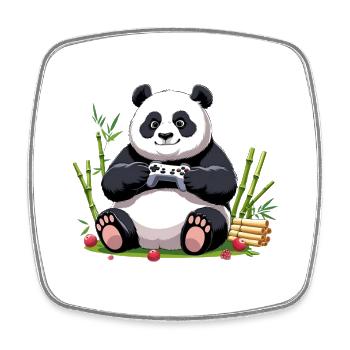 Cute Panda with Gaming Controller - Square fridge magnet - white - Front