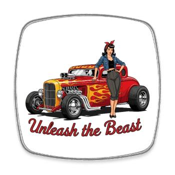 Rostiges Hot Rod mit Weiblicher Begleitung - Viereckiger Kühlschrankmagnet - Weiß - Vorne