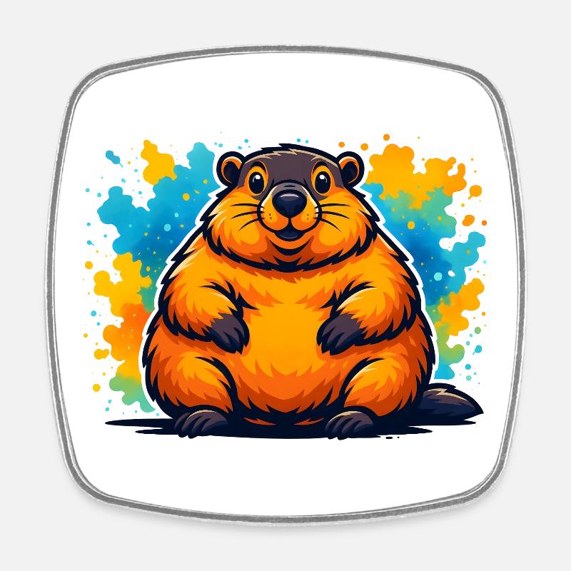 Marmotte potelée colorée de dessin animé - Magnet carré - blanc