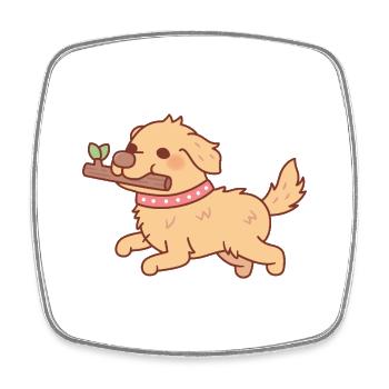 Niedlicher Golden Retriever Welpe läuft mit Stock - Viereckiger Kühlschrankmagnet - Weiß - Vorne