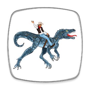 Abenteuerlicher Dinosaurier-Reiter - Viereckiger Kühlschrankmagnet - Weiß - Vorne
