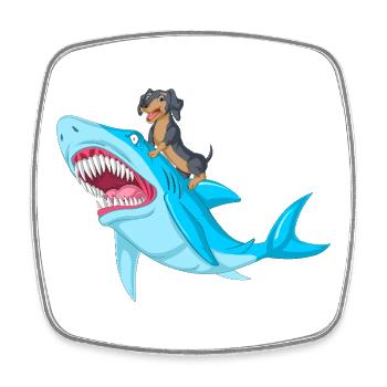 T-shirt teckel Riding Shark - Magnet carré - blanc - Devant