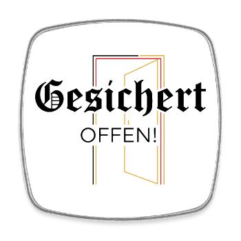 Gesichert Offen! Statement  - Viereckiger Kühlschrankmagnet - Weiß - Vorne