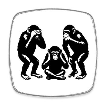 Trio graphique de singes sur fond noir et blanc - Magnet carré - blanc - Devant
