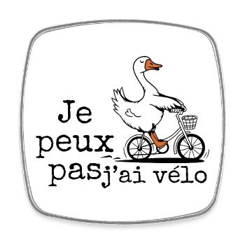 Canard en vélo, je peux pas j'ai vélo  - Magnet carré - blanc - Devant