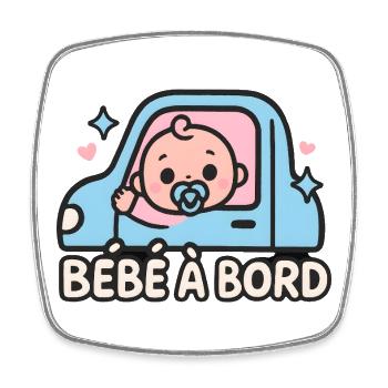 Baby on pastel board in car - Square fridge magnet - white - Front