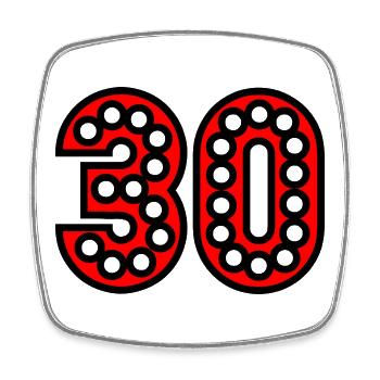 Number 30 in red beads - Square fridge magnet - white - Front