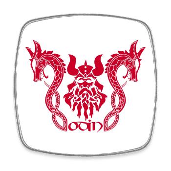 Norse god Odin and red dragons - Square fridge magnet - white - Front