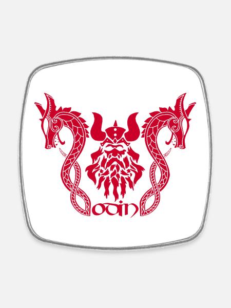 Dieu nordique Odin et dragons rouges - Magnet carré - blanc