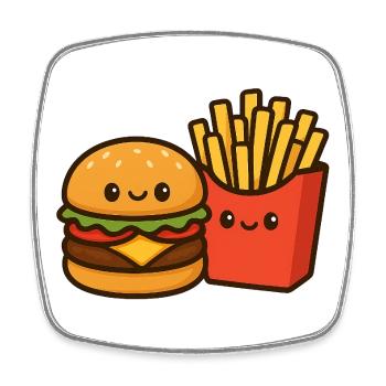 Kawaii Burger & Pommes Duo - Viereckiger Kühlschrankmagnet - Weiß - Vorne
