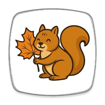 Cute Squirrel with Autumn Leaf Cartoon - Square fridge magnet - white - Front