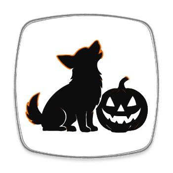 Dog silhouette and pumpkin Halloween - Square fridge magnet - white - Front