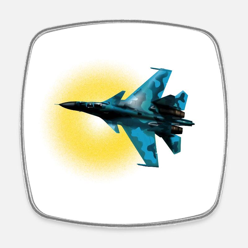 Blue Camouflage Fighter Plane Sun Circle - Square fridge magnet - white