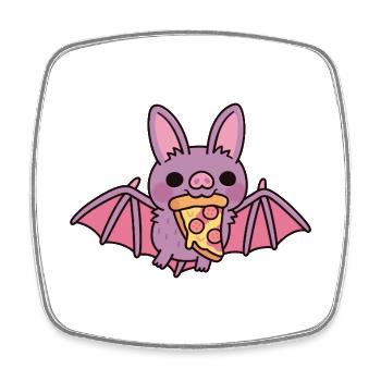 Cute Flying Vampire Bat With Pizza - Square fridge magnet - white - Front