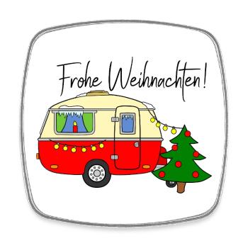 Frohe Weihnachten mit Wohnwagen - Caravan Camper - Viereckiger Kühlschrankmagnet - Weiß - Vorne