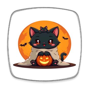 Halloween Katze mit Halloween Kürbis - Viereckiger Kühlschrankmagnet - Weiß - Vorne