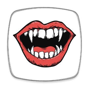 bouche de vampire, dents pointues, morsure - Magnet carré - blanc - Devant