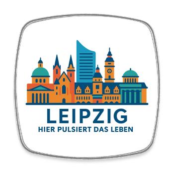 Leipzig Skyline Pulsierend Silhouette  - Viereckiger Kühlschrankmagnet - Weiß - Vorne