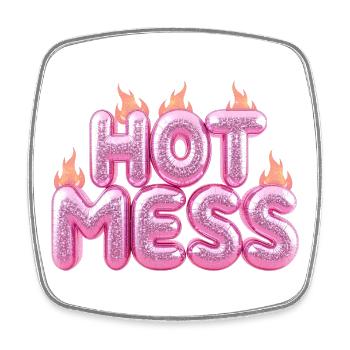 Hot Mess Pink 3D Bubble Typography - Square fridge magnet - white - Front