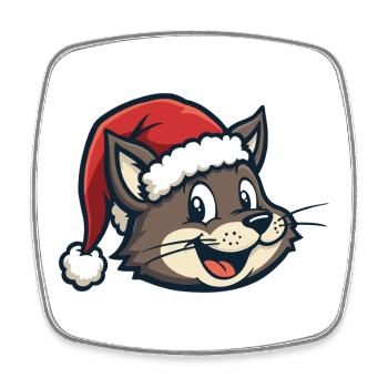 Chat au chapeau de Père Noël - Magnet carré - blanc - Devant