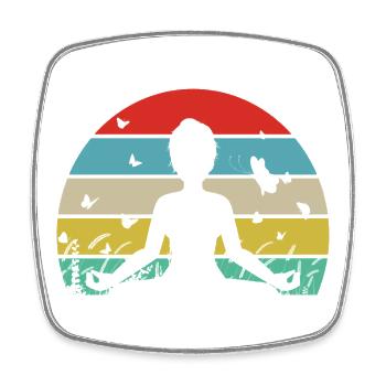 Yoga Meditation Retro Shirt with Butterflies - Square fridge magnet - white - Front