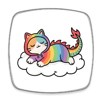 Entspannte Regenbogen-Drachenkatze auf Wolke - Viereckiger Kühlschrankmagnet - Weiß - Vorne