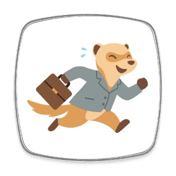 Furet en costume courant avec mallette - Magnet carré - blanc - Devant