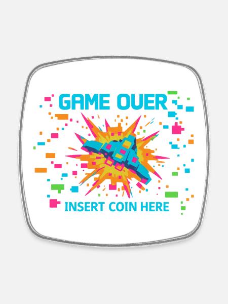 Game Over Neon Arcade Game - Square fridge magnet - white