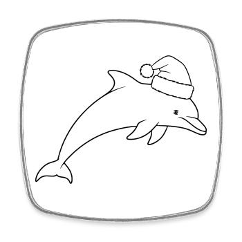Christmas dolphin with Santa hat - Square fridge magnet - white - Front