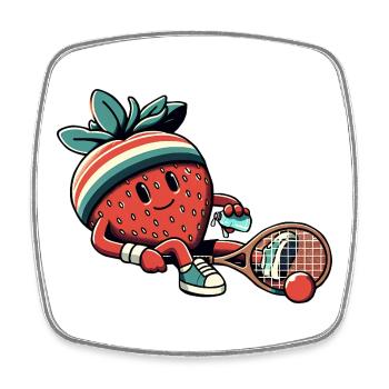 Strawberry Playing Tennis With Retro Headband - Square fridge magnet - white - Front