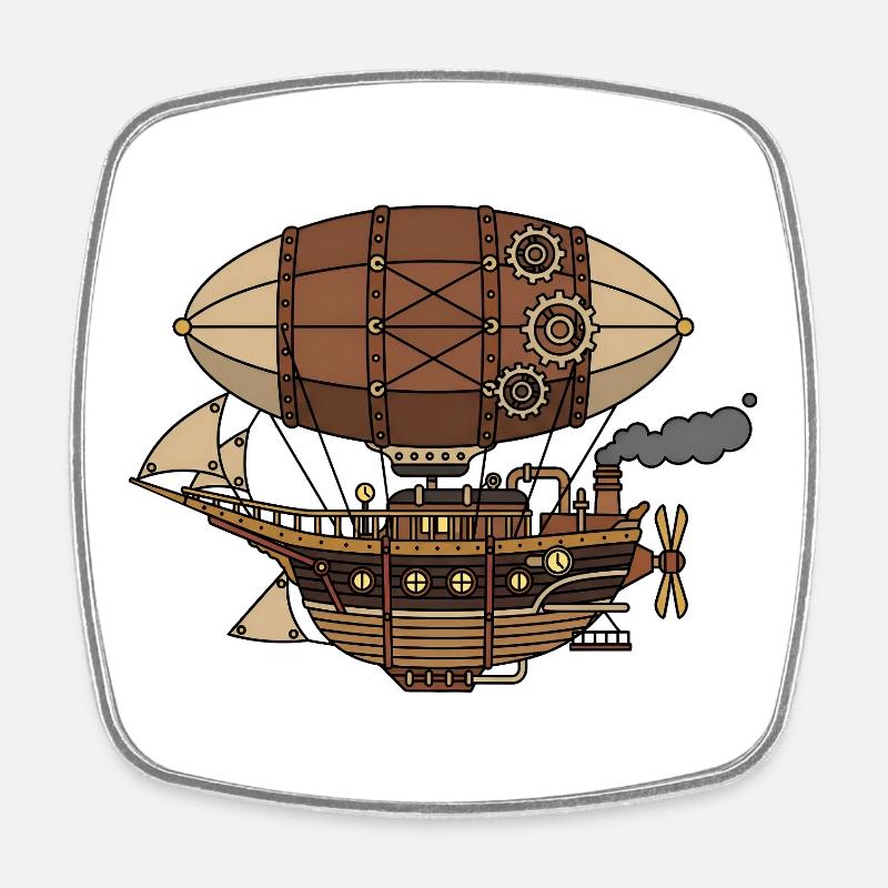 Steampunk Luftschiff - Viereckiger Kühlschrankmagnet - Weiß
