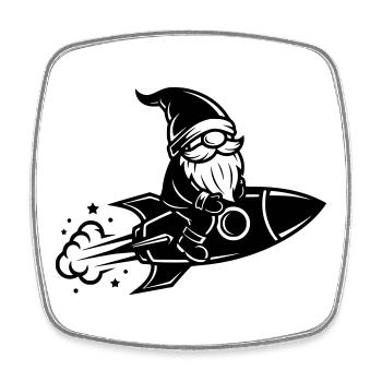 Gnome Rides Rocket Cartoon Illustration - Square fridge magnet - white - Front