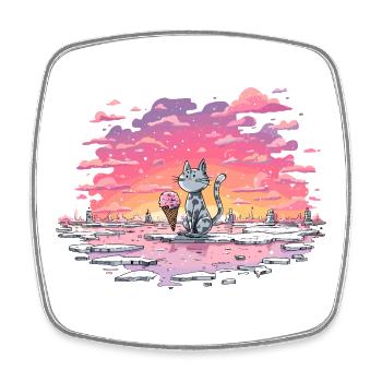 Katze mit Eis am Abendsee - Square fridge magnet - white - Front
