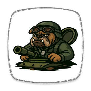 Bulldog Tank Driver Military Mascot Cartoon Art - Square fridge magnet - white - Front