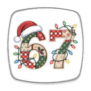 Funny Xmas Number 67 with Fairy Lights - Square fridge magnet - white - Front