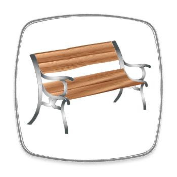 Vintage Holzbank mit Metallgestell Illustration - Viereckiger Kühlschrankmagnet - Weiß - Vorne