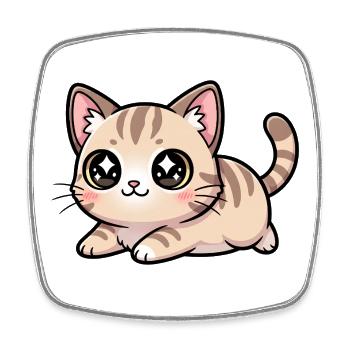 Charme aux yeux de chaton beiges de Kawaii - Magnet carré - blanc - Devant