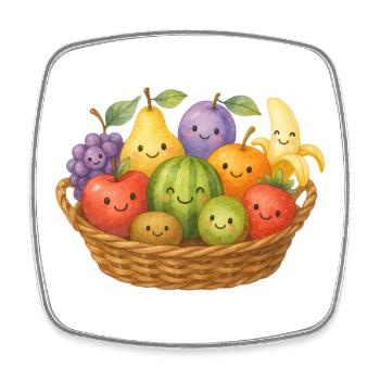 Kawaii Obstkorb Freundliche Früchte Obst Kinder - Viereckiger Kühlschrankmagnet - Weiß - Vorne