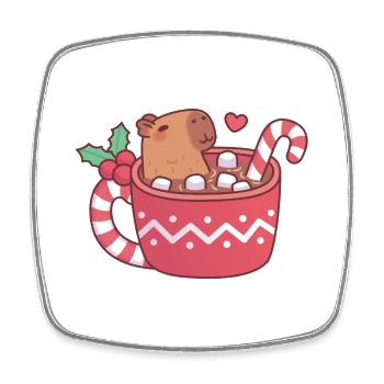 Un capybara mignon qui se détend dans un chocolat chaud avec un marshmall - Magnet carré - blanc - Devant