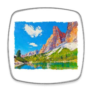 Lac dans les Dolomites avec effet peinture - Magnet carré - blanc - Devant