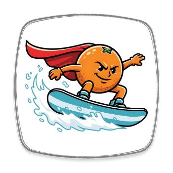 Super-héros orange surfant sur la vague - Magnet carré - blanc - Devant