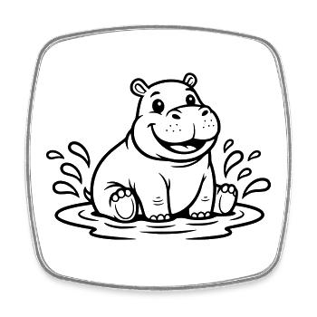  Süßes Hippo Baby im Wasser Comic Vektor - Viereckiger Kühlschrankmagnet - Weiß - Vorne