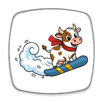 Snowboard Kuh Cartoon Lustige Winterkuh - Viereckiger Kühlschrankmagnet - Weiß - Vorne